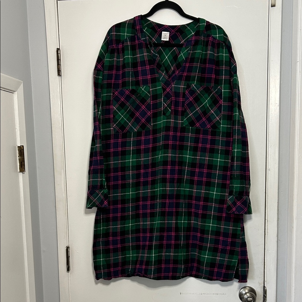 Liz Claiborne Flannel Plaid Pajama Night Shirt Cottagecore Grandmacore Prairie